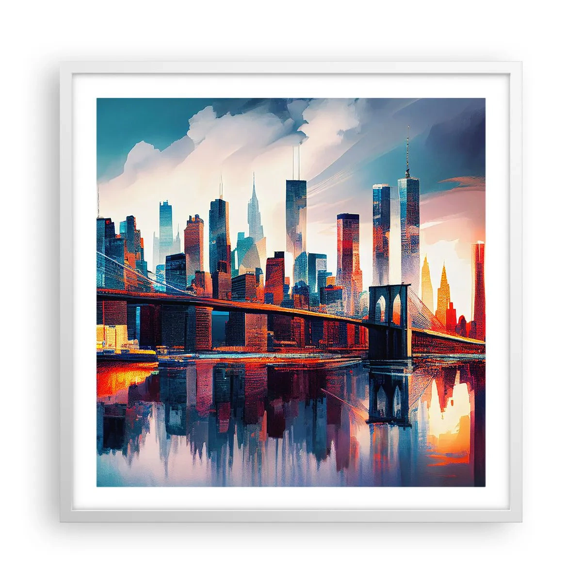 Affiche dans un cadre blanc - Poster - New York onirique - 60x60 cm