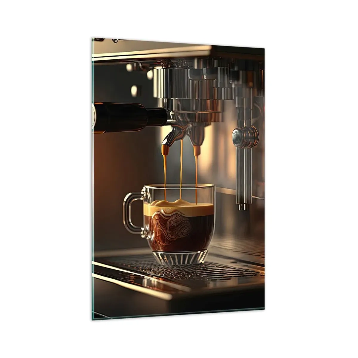 Impression sur verre - Image sur verre - Machine à café avec une tasse d'espresso aromatique - 80x120cm - Un mélange sensuel - Décoration murale moderne pour le salon et la chambre ARTTOR