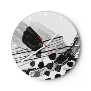 Horloge murale - Pendule murale - Formes et lignes abstraites en noir et blanc sur fond clair - 30x30cm - Abstraction organique noir et blanc - Décoration murale moderne pour le salon, la cuisine et la chambre ARTTOR