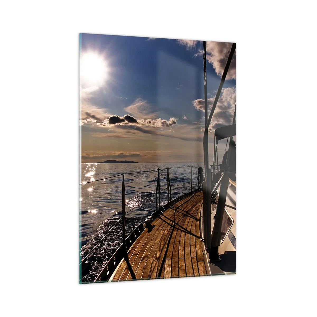 Impression sur verre - Image sur verre - Une croisière en voilier vers le coucher du soleil - 50x70cm - Naviguer vers le soleil - Décoration murale moderne pour le salon et la chambre ARTTOR