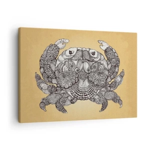 Impression sur toile - Image sur toile - Dessin décoratif d'un crabe sur fond doré - 70x50cm - Les contes de M. Crabe - Décoration murale moderne pour le salon et la chambre ARTTOR