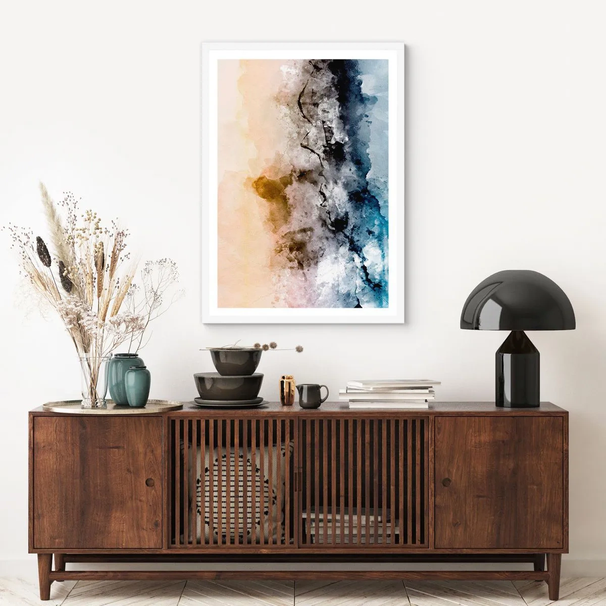 Affiche dans un cadre blanc - Poster - Noyé dans un nuage de brouillard - 70x100 cm