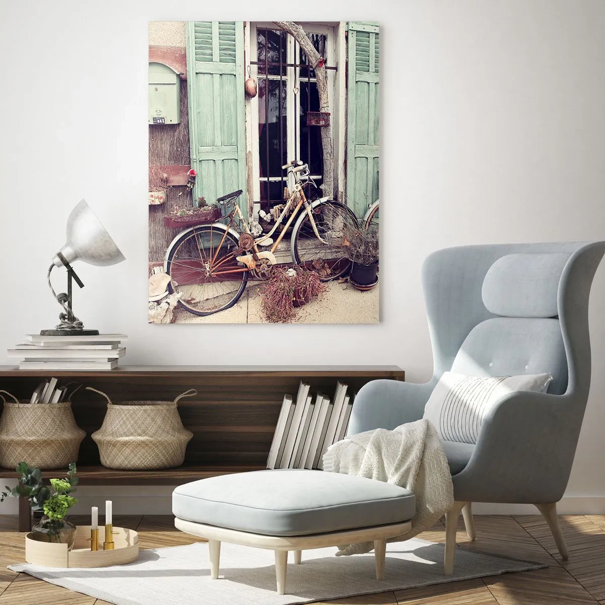 Impression sur verre - Image sur verre - Paysage provincial avec des vélos - 50x70cm - Que la province vive - Décoration murale moderne pour le salon et la chambre ARTTOR