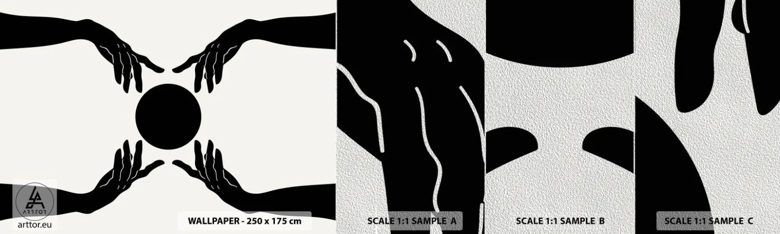 Échantillon de Papier Peint Premium Sand - Signe secret - Mains, Balle, Mains - 100x30 cm