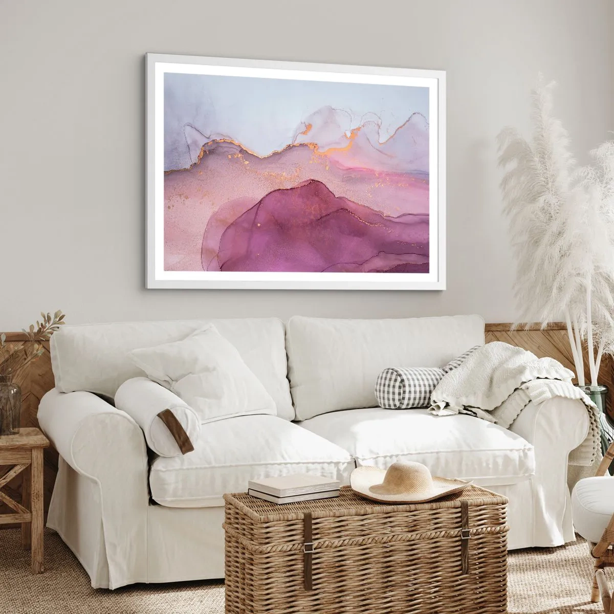 Affiche dans un cadre blanc - Poster - Vagues lilas et violettes - 50x40 cm