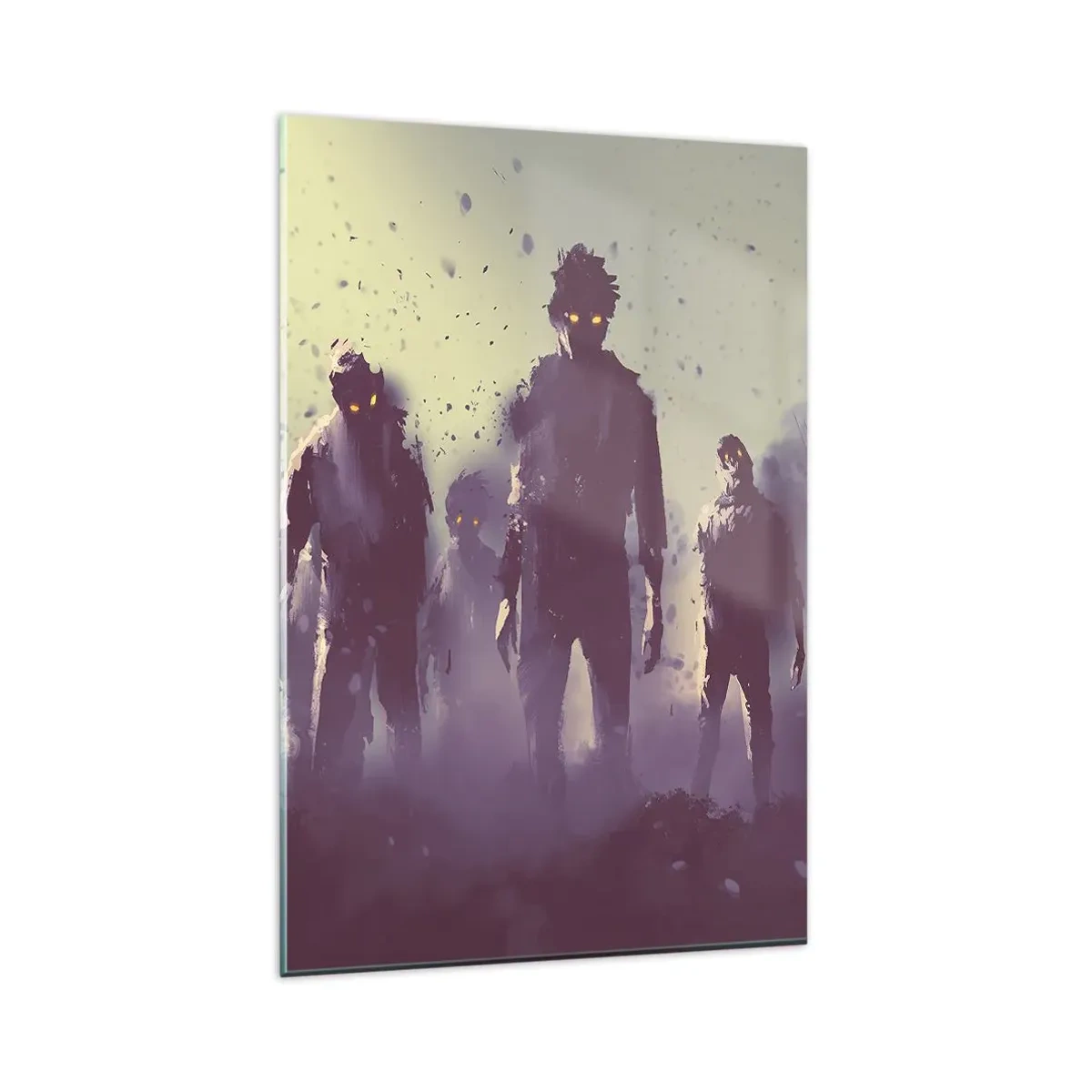 Impression sur verre - Image sur verre - Scène sombre avec des silhouettes aux yeux jaunes - 80x120cm - Fais attention! Ils arrivent - Décoration murale moderne pour le salon et la chambre ARTTOR