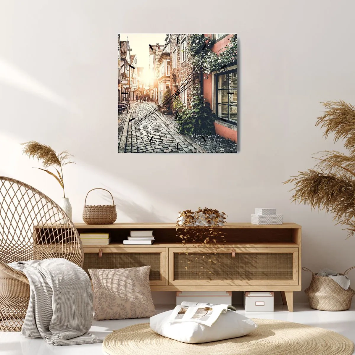 Horloge murale - Pendule murale - Allée de roses en lueur rose - 30x30 cm