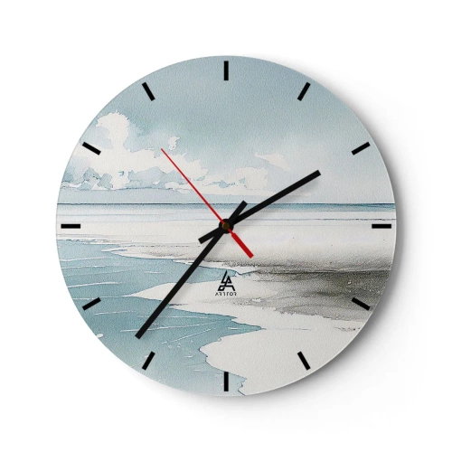 Horloge murale - Pendule murale - Une large plage et la mer dans une aquarelle pastel tranquille - 30x30cm - Marée douce - Décoration murale moderne pour le salon, la cuisine et la chambre ARTTOR