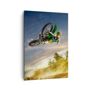 Impression sur toile - Image sur toile - Motocycliste dans un saut dynamique - 50x70cm - Activez les émotions ! - Décoration murale moderne pour le salon et la chambre ARTTOR