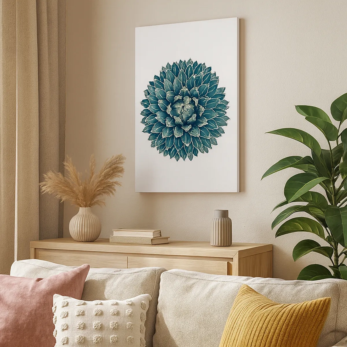 Impression sur toile - Image sur toile - Plante succulente symétrique sur fond blanc - 50x70cm - Étoile du désert - Décoration murale moderne pour le salon et la chambre ARTTOR