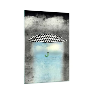 Impression sur verre - Image sur verre - Un parapluie à carreaux sur un paysage pluvieux - 70x100cm - Et pourtant c'est possible - Décoration murale moderne pour le salon et la chambre ARTTOR