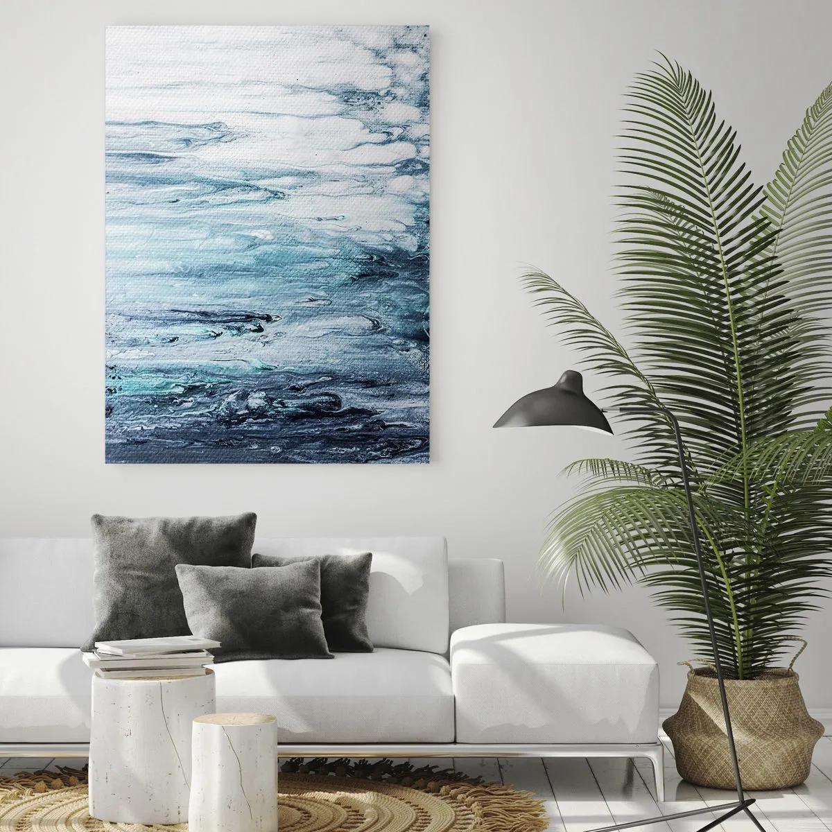 Impression sur verre - Image sur verre - Un motif abstrait ressemblant à des ruisseaux d'eau dans des tons de bleu. - 50x70cm - Une glace bleue - Décoration murale moderne pour le salon et la chambre ARTTOR
