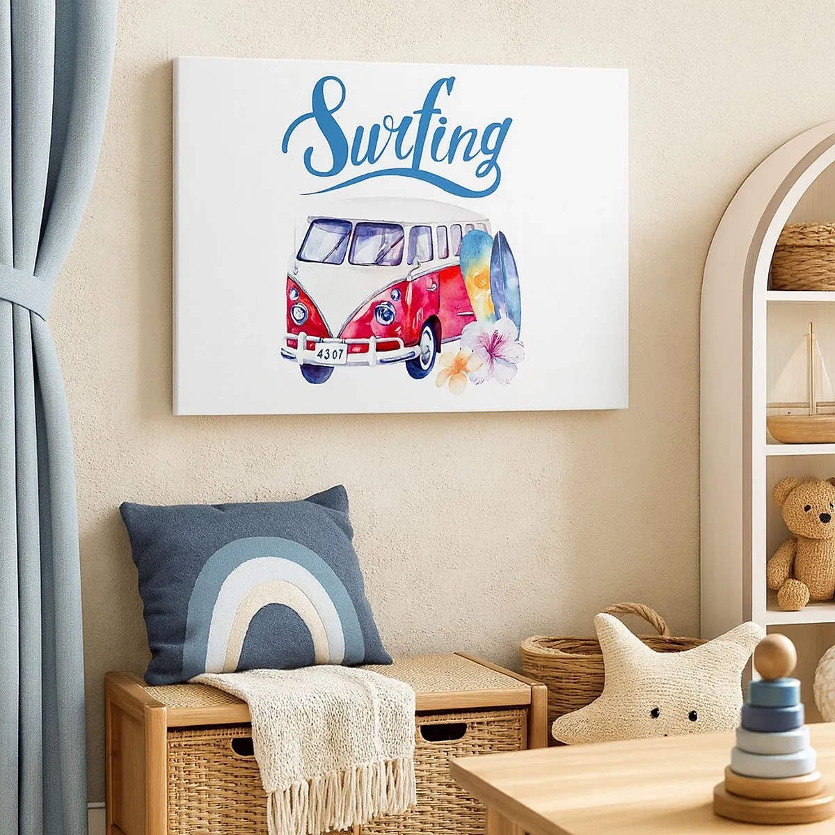 Impression sur toile - Image sur toile - Des graphismes colorés avec un thème de bus et de surf - 70x50cm - Concombre - un classique pour un surfeur - Décoration murale moderne pour le salon et la chambre ARTTOR