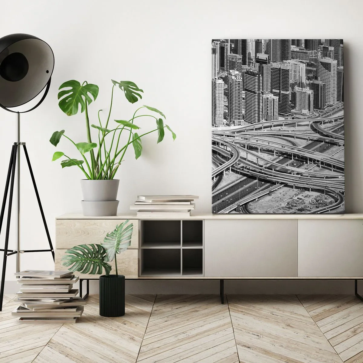 Impression sur toile - Image sur toile - Une vue plongeante sur Dubaï - 50x70cm - Dubaï - la ville impossible - Décoration murale moderne pour le salon et la chambre ARTTOR