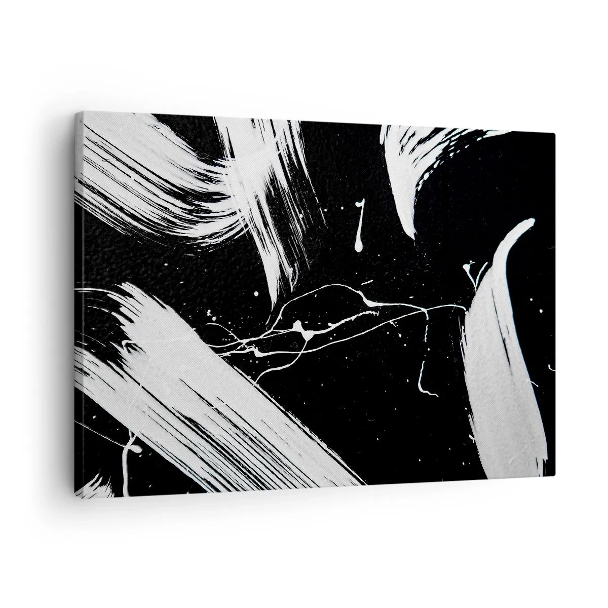 Impression sur toile - Image sur toile - Traits blancs abstraits sur fond noir - 70x50cm - Briser les ténèbres - Décoration murale moderne pour le salon et la chambre ARTTOR