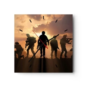 Horloge murale - Pendule murale - Soldats sur fond de soleil couchant dans un décor dynamique - 30x30cm - Brothers in arms - Décoration murale moderne pour le salon et la chambre ARTTOR