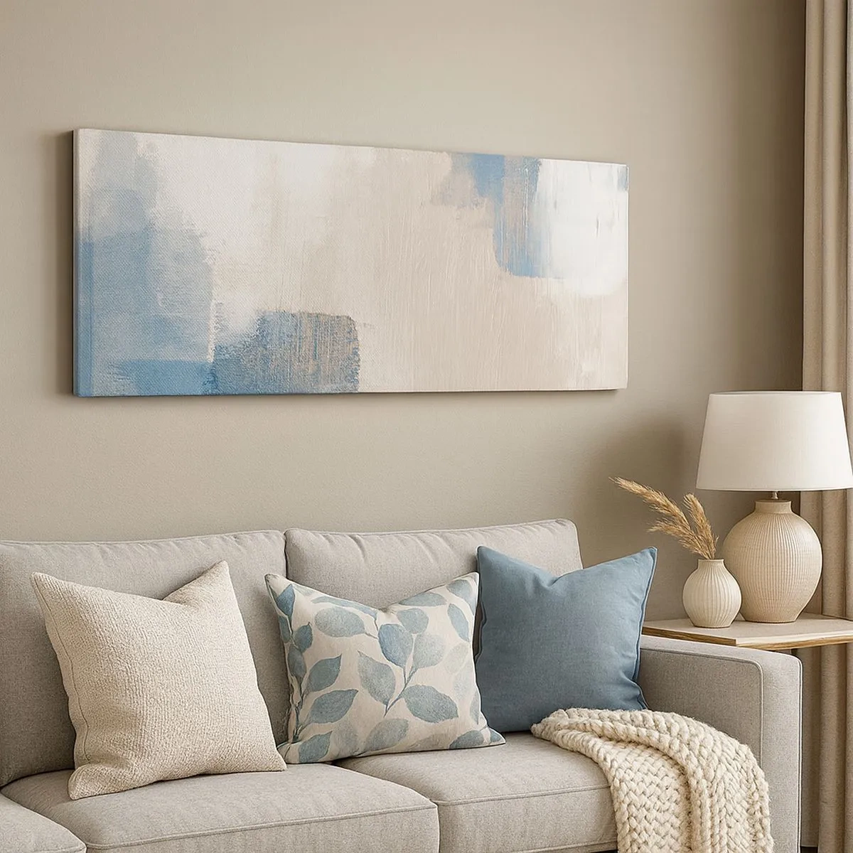 Impression sur toile - Image sur toile - Abstraction rose derrière un rideau de bleu - 100x40 cm