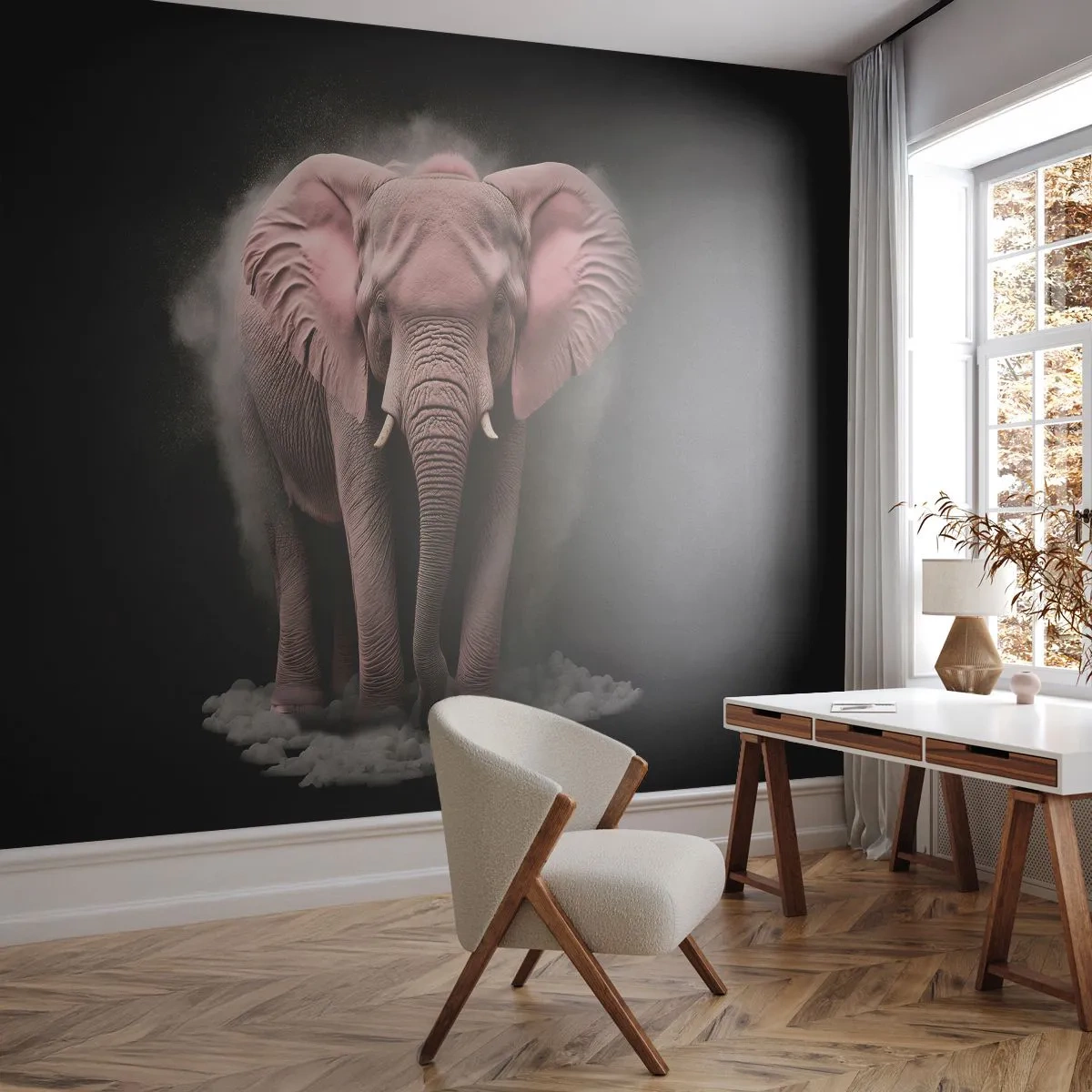Papier Peint Photo Premium Canvas - Ne pensez pas à un éléphant rose ! - Soleil, Safari, Afrique - 250x175 cm