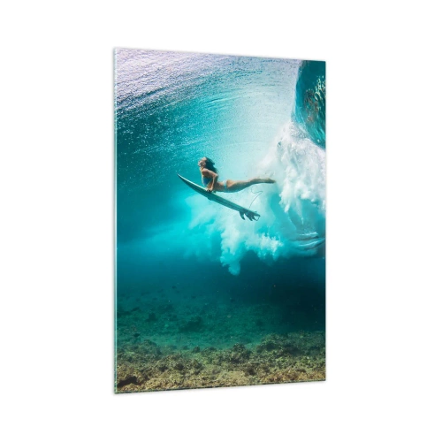Impression sur verre - Image sur verre - Surfeur sous une vague dans l'eau bleue de l'océan - 70x100cm - Monde sous marin - Décoration murale moderne pour le salon et la chambre ARTTOR