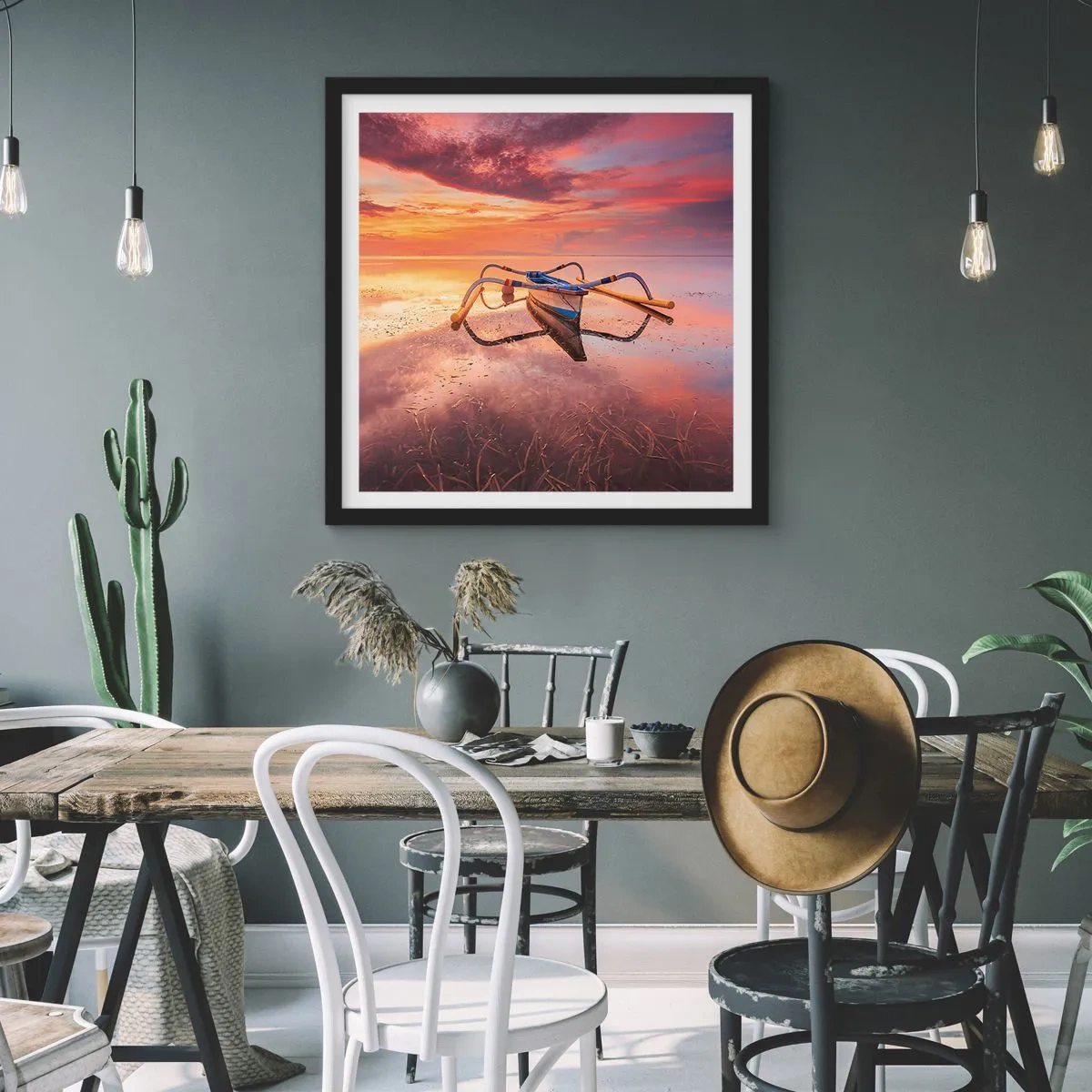 Affiche dans un cadre noir - Poster - Le calme d'une soirée tropicale - 30x30 cm