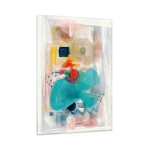 Impression sur verre - Image sur verre - Une abstraction colorée avec des touches de turquoise, de rouge et de beige. - 50x70cm - Jeu de couleurs - Décoration murale moderne pour le salon et la chambre ARTTOR