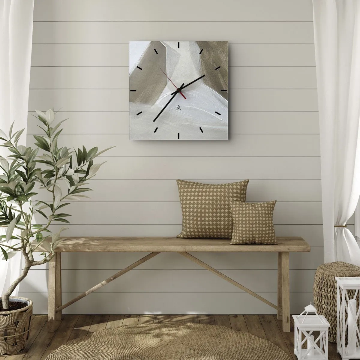 Horloge murale - Pendule murale - Abstraction délicate dans les tons beige et blanc - 30x30cm - Une vague de blanc - Décoration murale moderne pour le salon et la chambre ARTTOR