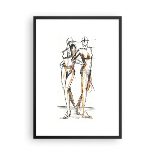 Affiche dans un cadre noir - Poster - Esquisse abstraite de deux personnages aux couleurs chaudes. - 50x70cm - Étude de la grâce - Décoration murale moderne pour le salon et la chambre ARTTOR