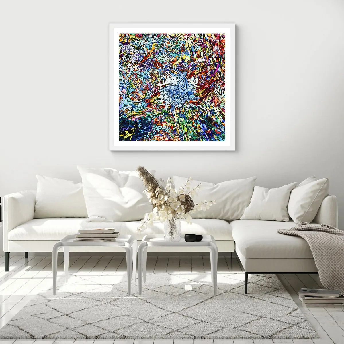 Affiche dans un cadre blanc - Poster - Goutte de vitrail - 40x40 cm