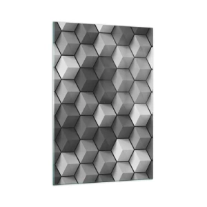 Impression sur verre - Image sur verre - Composition géométrique de cubes dans les tons de gris et de noir - 70x100cm - Puzzle cubiste - Décoration murale moderne pour le salon et la chambre ARTTOR
