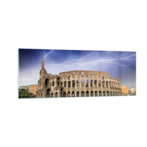 Impression sur verre - Image sur verre - Le Colisée de Rome illuminé par la foudre - 140x50cm - Arène de combat - Décoration murale moderne pour le salon et la chambre ARTTOR