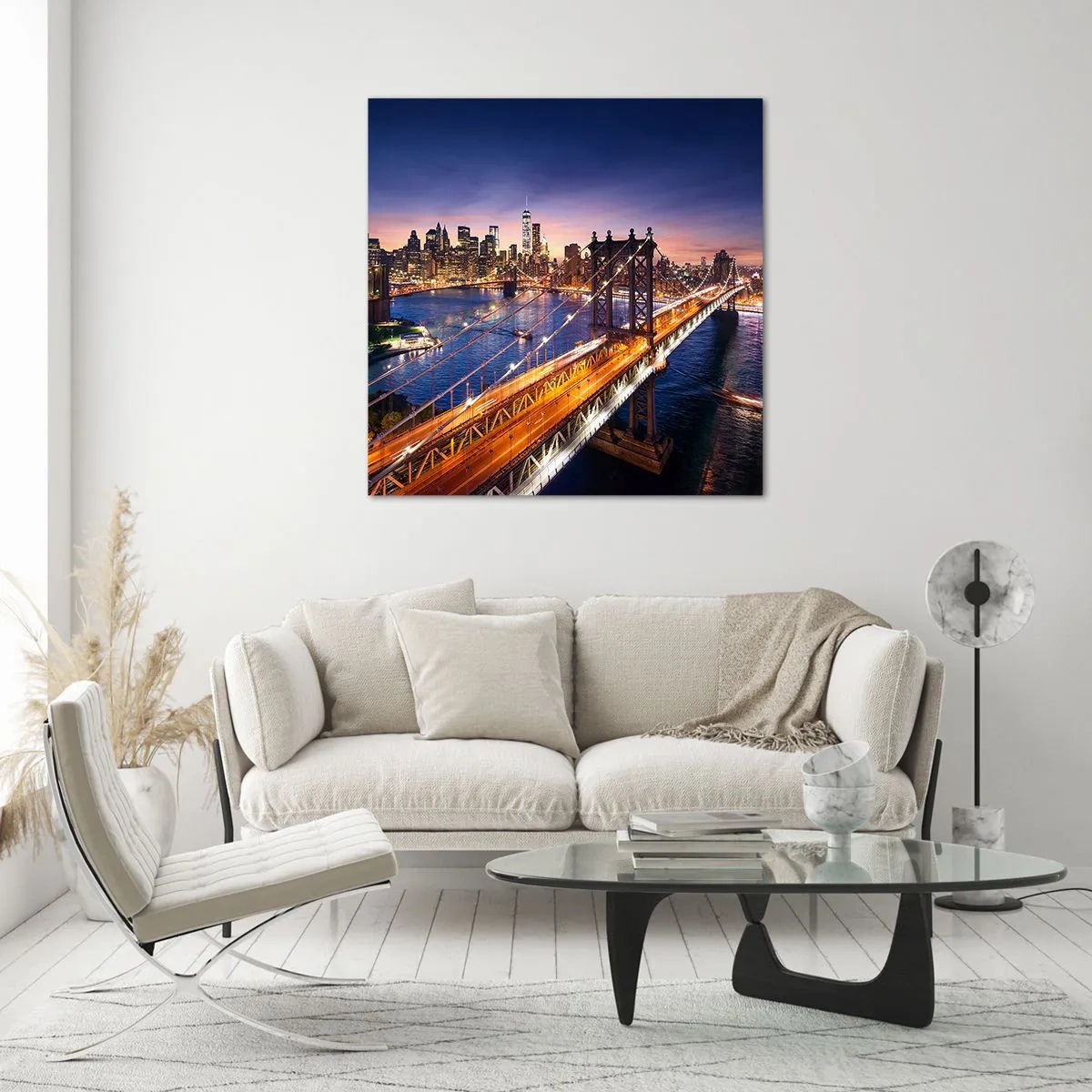 Impression sur verre - Image sur verre - Un pont lumineux au cœur de la ville - 50x50 cm