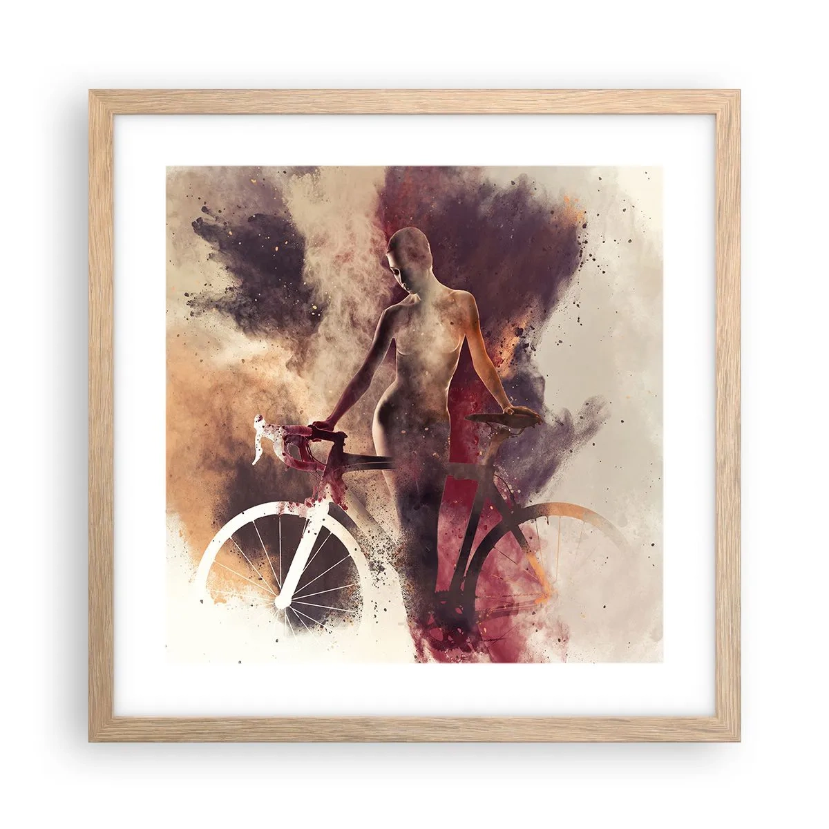 Affiche dans un chêne clair - Poster - Une âme de vélo aux formes marbrées - 40x40 cm