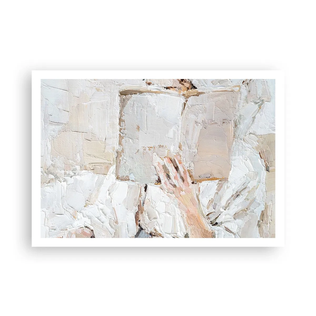 Affiche - Poster - Une peinture impressionniste d'une main tenant un livre ouvert. - 100x70cm - Dans un autre monde - Décoration murale moderne pour le salon et la chambre ARTTOR