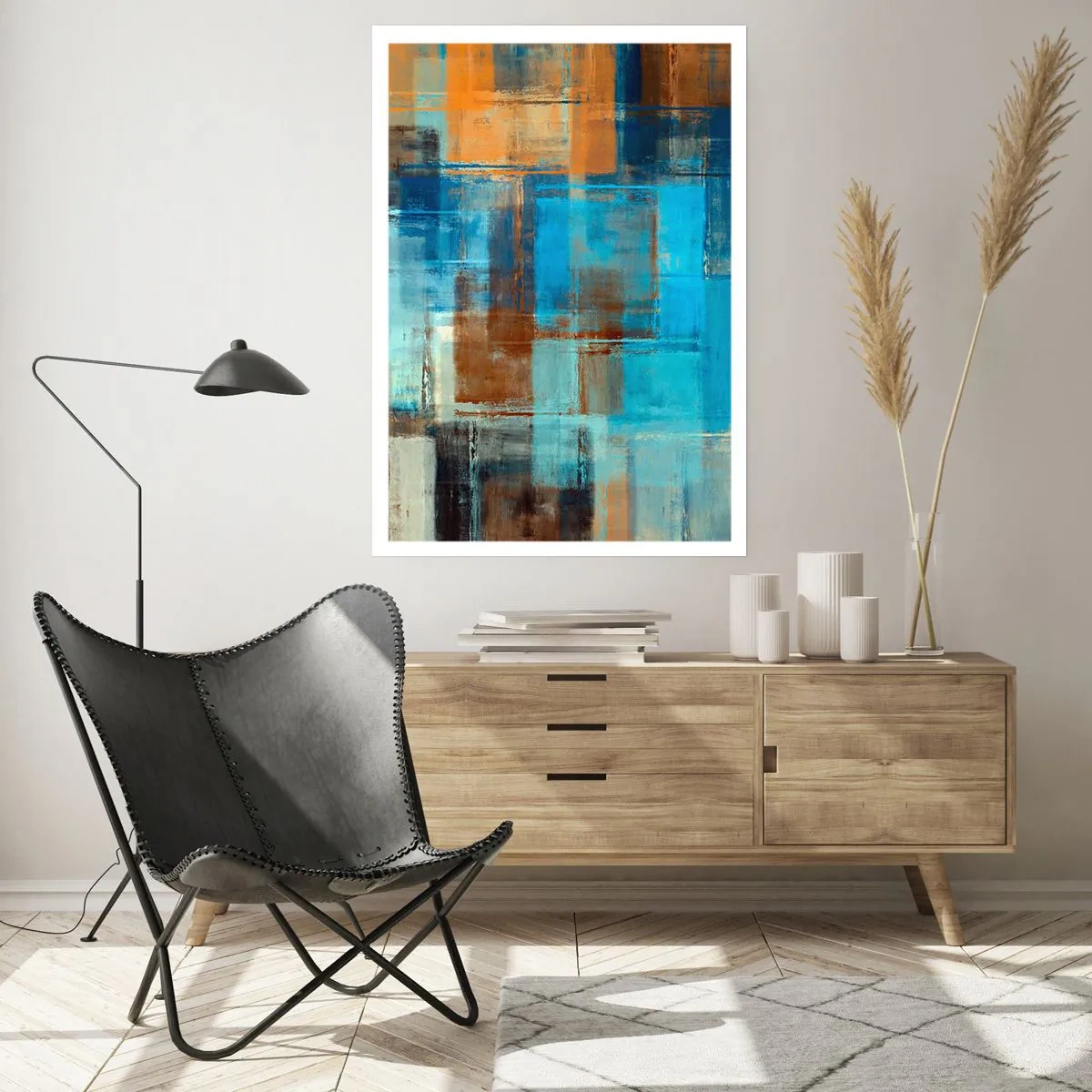Affiche - Poster - Motifs géométriques abstraits dans des tons de bleu - 50x70cm - A travers le voile bleu - Décoration murale moderne pour le salon et la chambre ARTTOR