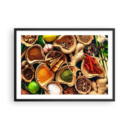 Affiche dans un cadre noir - Poster - Bols d'épices de différentes couleurs - 70x50cm - Prends ce que tu veux - Décoration murale moderne pour le salon et la chambre ARTTOR