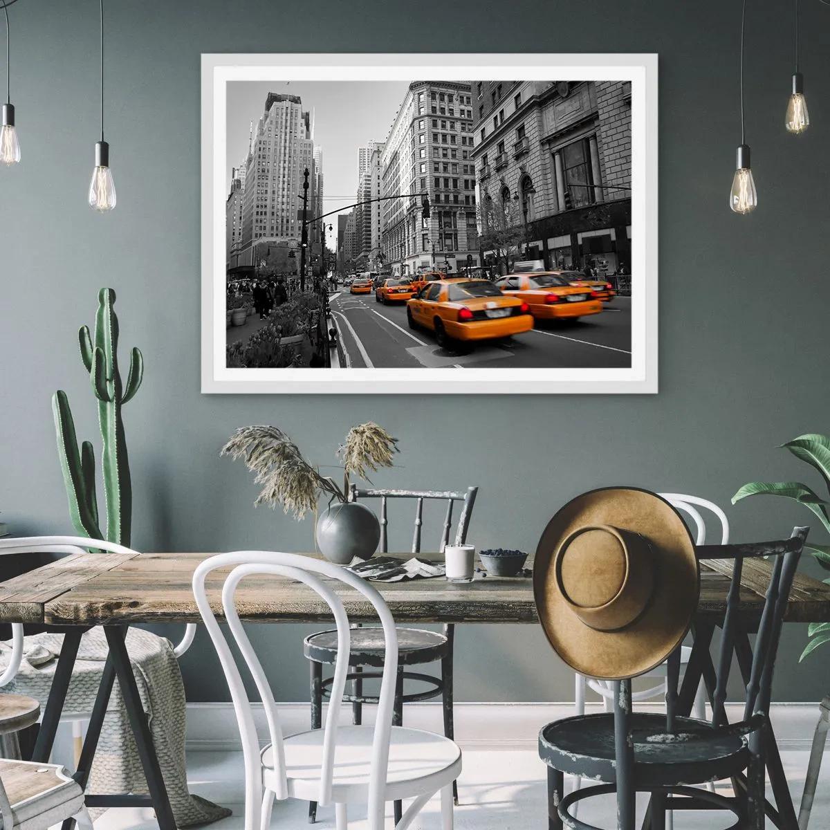 Affiche dans un cadre blanc - Poster - Soleil des grandes villes - 40x30 cm