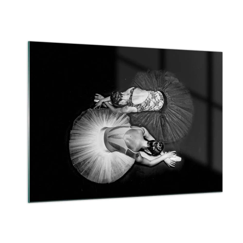 Impression sur verre - Image sur verre - Deux ballerines dans une pose de repos portant des tutus noirs et blancs - 100x70cm - Jin et jang – équilibre idéal - Décoration murale moderne pour le salon et la chambre ARTTOR