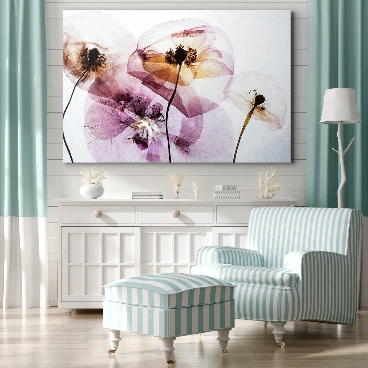 Impression sur toile - Image sur toile - Fleurs délicates et transparentes aux tons pastel - 70x50cm - Corps de fleurs transparente - Décoration murale moderne pour le salon et la chambre ARTTOR