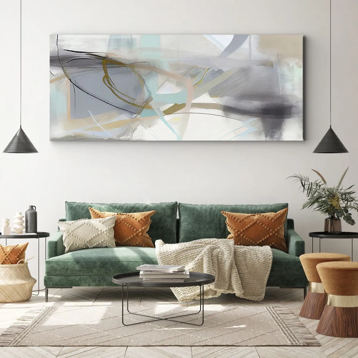 Impression sur toile - Image sur toile - Abstraction pastel aux lignes délicates - 140x50cm - Abstraction brumeuse - Décoration murale moderne pour le salon et la chambre ARTTOR
