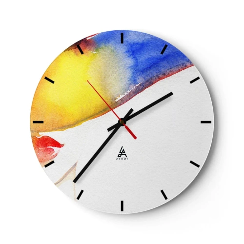 Horloge murale - Pendule murale - Portrait abstrait avec des touches d'aquarelle - 30x30cm - Portrait d'une dame - Décoration murale moderne pour le salon, la cuisine et la chambre ARTTOR