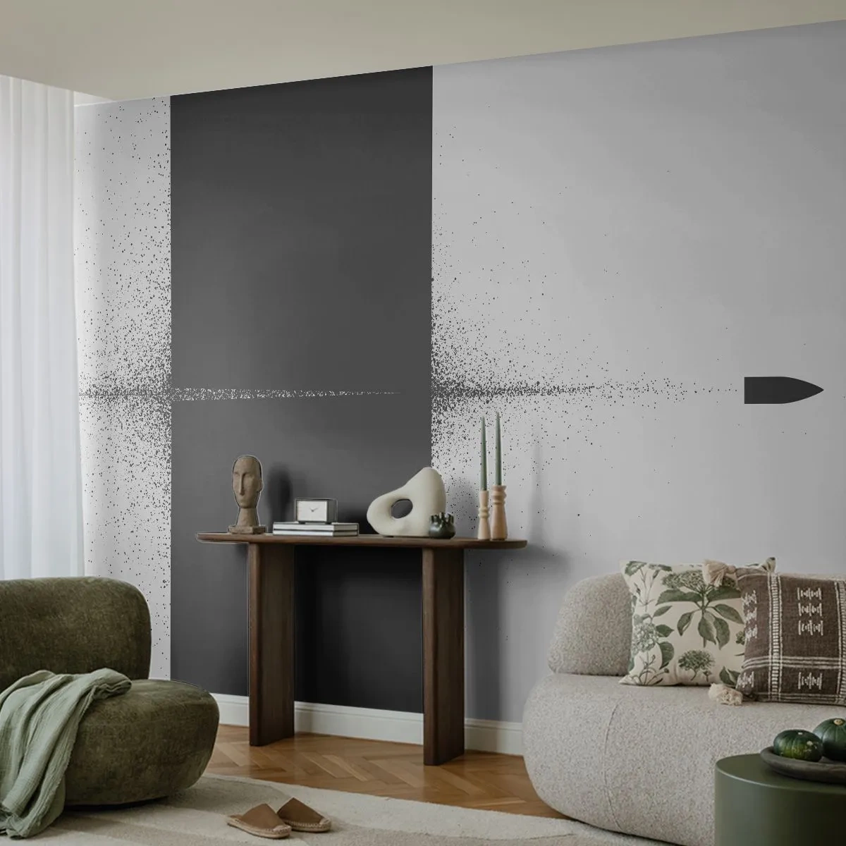 Papier Peint Autocollant Deluxe Sticker - Droit au but - Balle, Noir et blanc, Abstraction - 250x175 cm