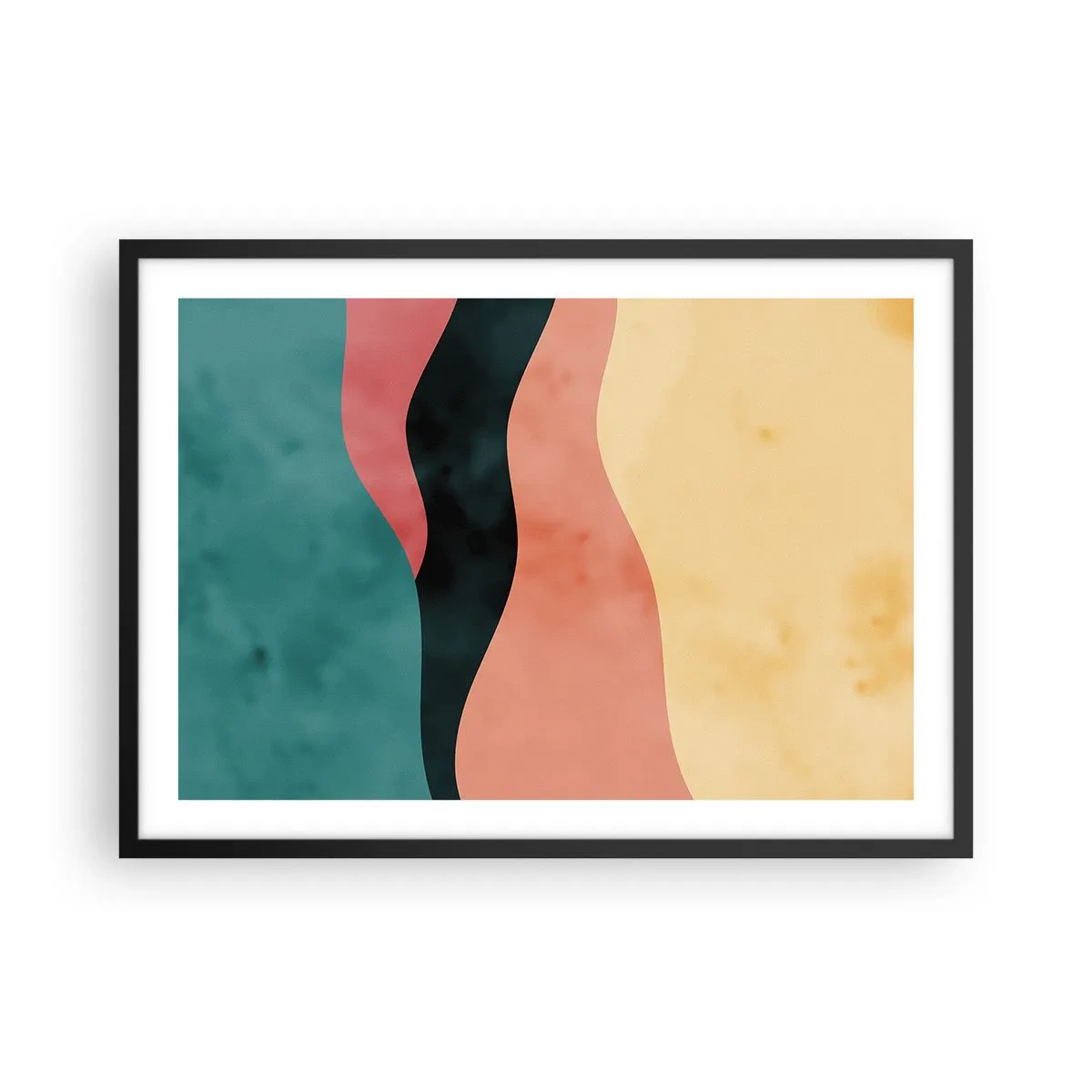 Affiche dans un cadre noir - Poster - Vagues abstraites aux couleurs pastel - 70x50cm - Conformité non-conforme - Décoration murale moderne pour le salon et la chambre ARTTOR
