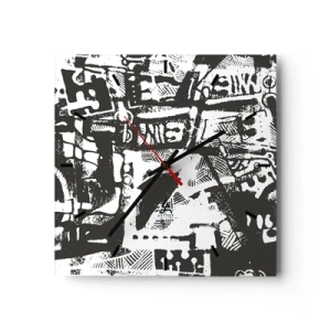 Horloge murale - Pendule murale - Motif rétro monochrome abstrait - 30x30cm - Ordre ou chaos? - Décoration murale moderne pour le salon et la chambre ARTTOR