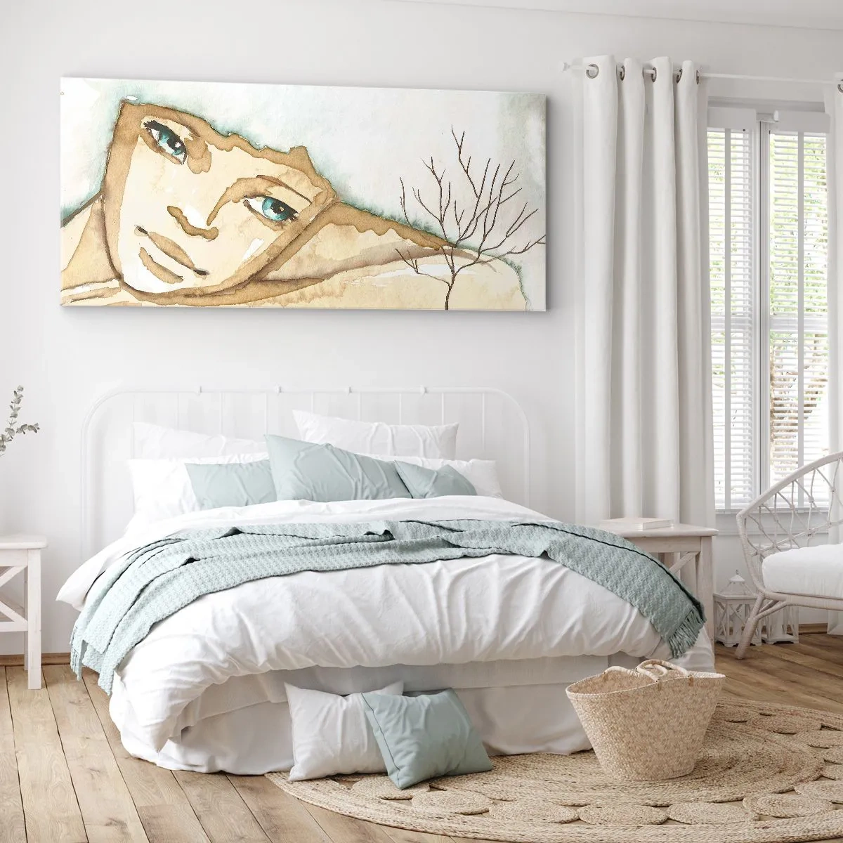 Impression sur toile - Image sur toile - Portrait artistique d'une femme aux couleurs pastel - 120x50cm - L'arbre de la poésie naît du silence - Décoration murale moderne pour le salon et la chambre ARTTOR