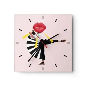 Horloge murale - Pendule murale - Figure surréaliste avec bouche et éléments géométriques - 30x30cm - Pop-art surréaliste - Décoration murale moderne pour le salon et la chambre ARTTOR