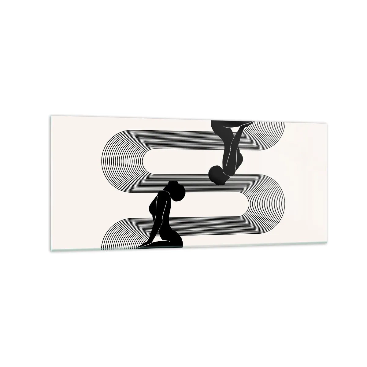 Impression sur verre - Image sur verre - Silhouettes noires avec des lignes géométriques sur fond clair - 120x50cm - Symétrie sensuelle - Décoration murale moderne pour le salon et la chambre ARTTOR