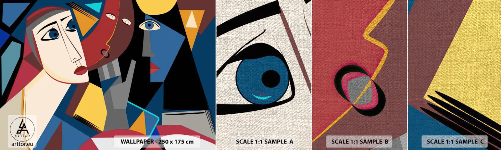 Échantillon de Papier Peint Premium Canvas - Une conversation entre cubistes - Personnes, Cubisme, Portrait - 100x30 cm