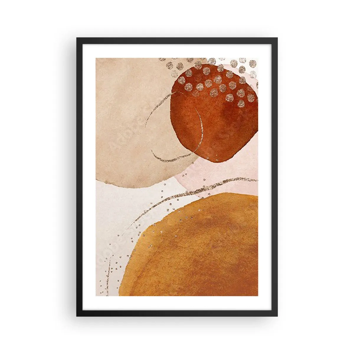 Affiche dans un cadre noir - Poster - Formes abstraites dans les tons beige, marron et or - 50x70cm - Rondeur et mouvement - Décoration murale moderne pour le salon et la chambre ARTTOR