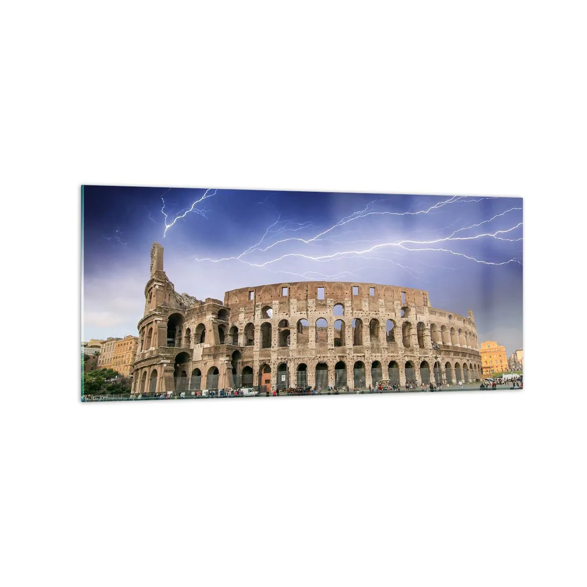 Impression sur verre - Image sur verre - Le Colisée de Rome illuminé par la foudre - 120x50cm - Arène de combat - Décoration murale moderne pour le salon et la chambre ARTTOR