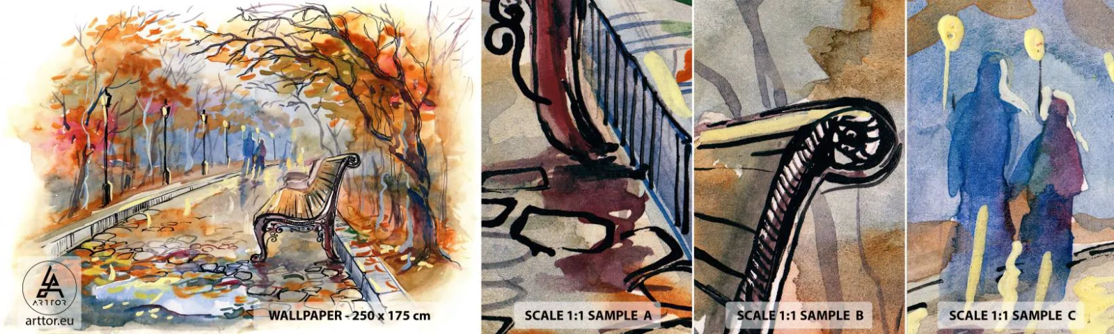 Échantillon De Papier Peint Standard Eco - Errer ensemble à l'automne - Paysage, Parc, Automne - 100x30 cm